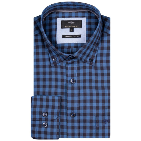 Fynch-Hatton Καρό Μπλε Πουκάμισο Button Down - 1314  8120