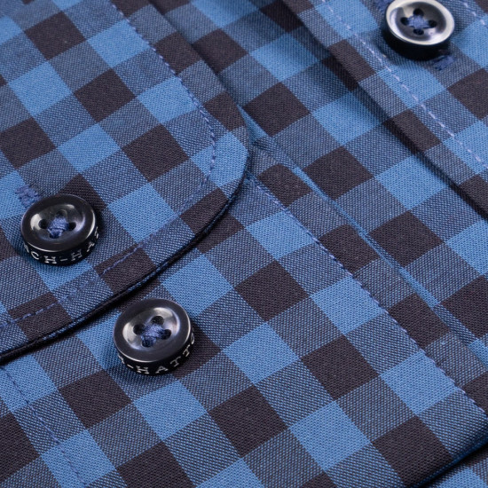 Fynch-Hatton Καρό Μπλε Πουκάμισο Button Down - 1314  8120