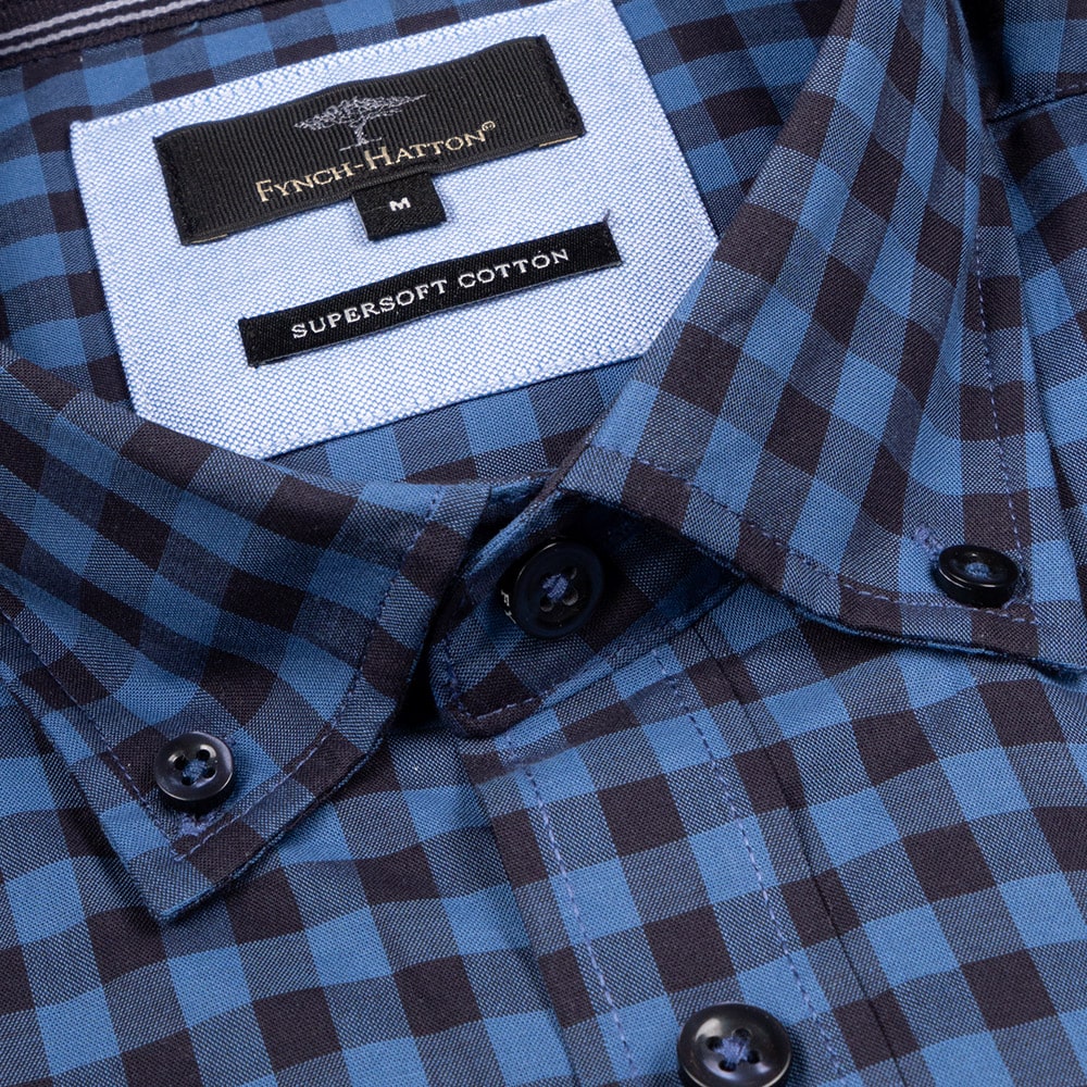 Fynch-Hatton Καρό Μπλε Πουκάμισο Button Down - 1314  8120