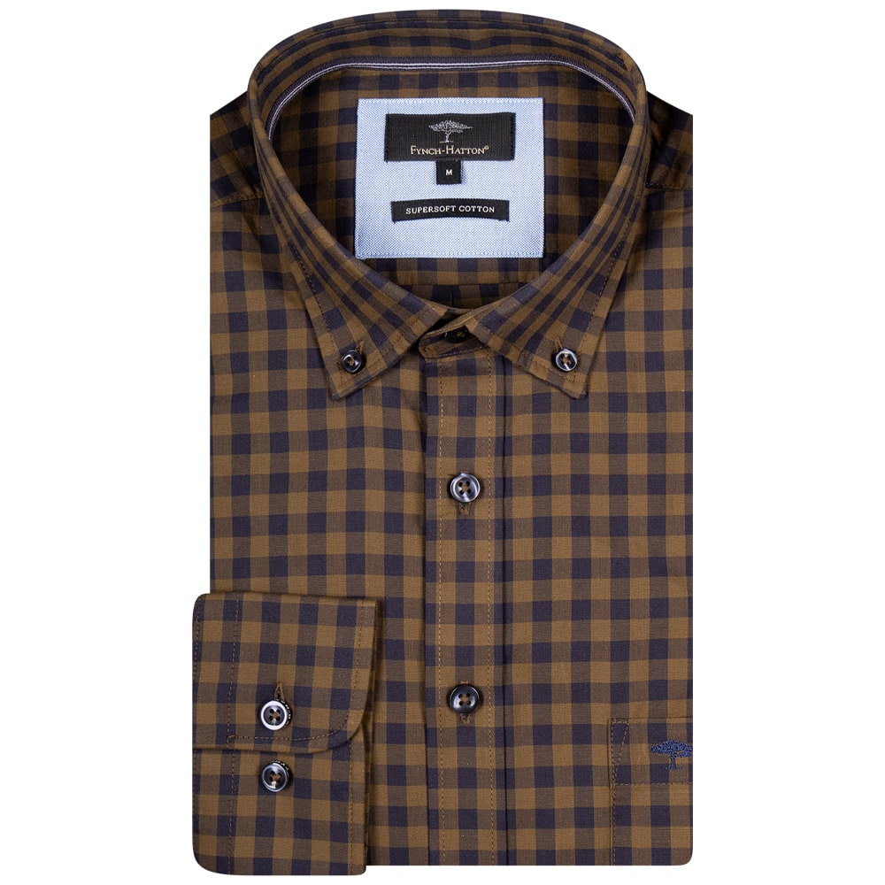 Fynch-Hatton Καρό Λαδί Πουκάμισο Button Down - 1314  8120