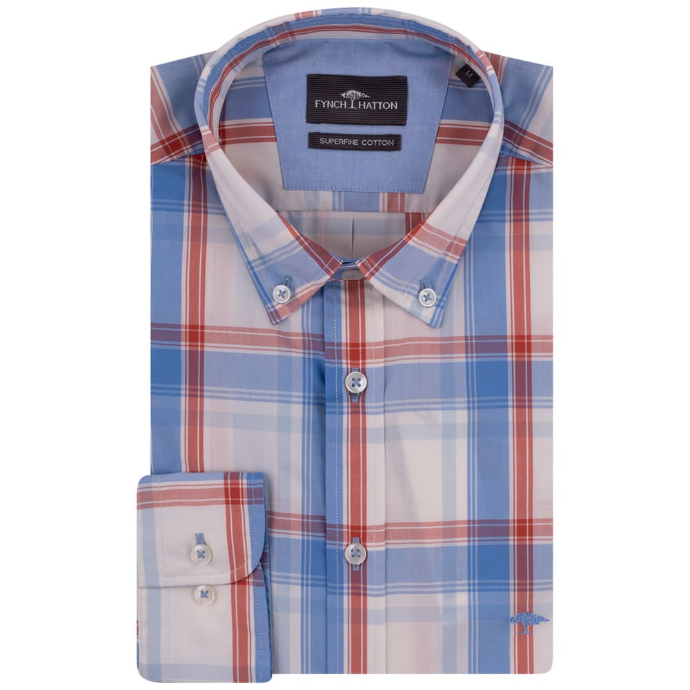 Fynch-Hatton Μπλε/Κόκκινο Καρό Πουκάμισο Button Down - 1402  7020