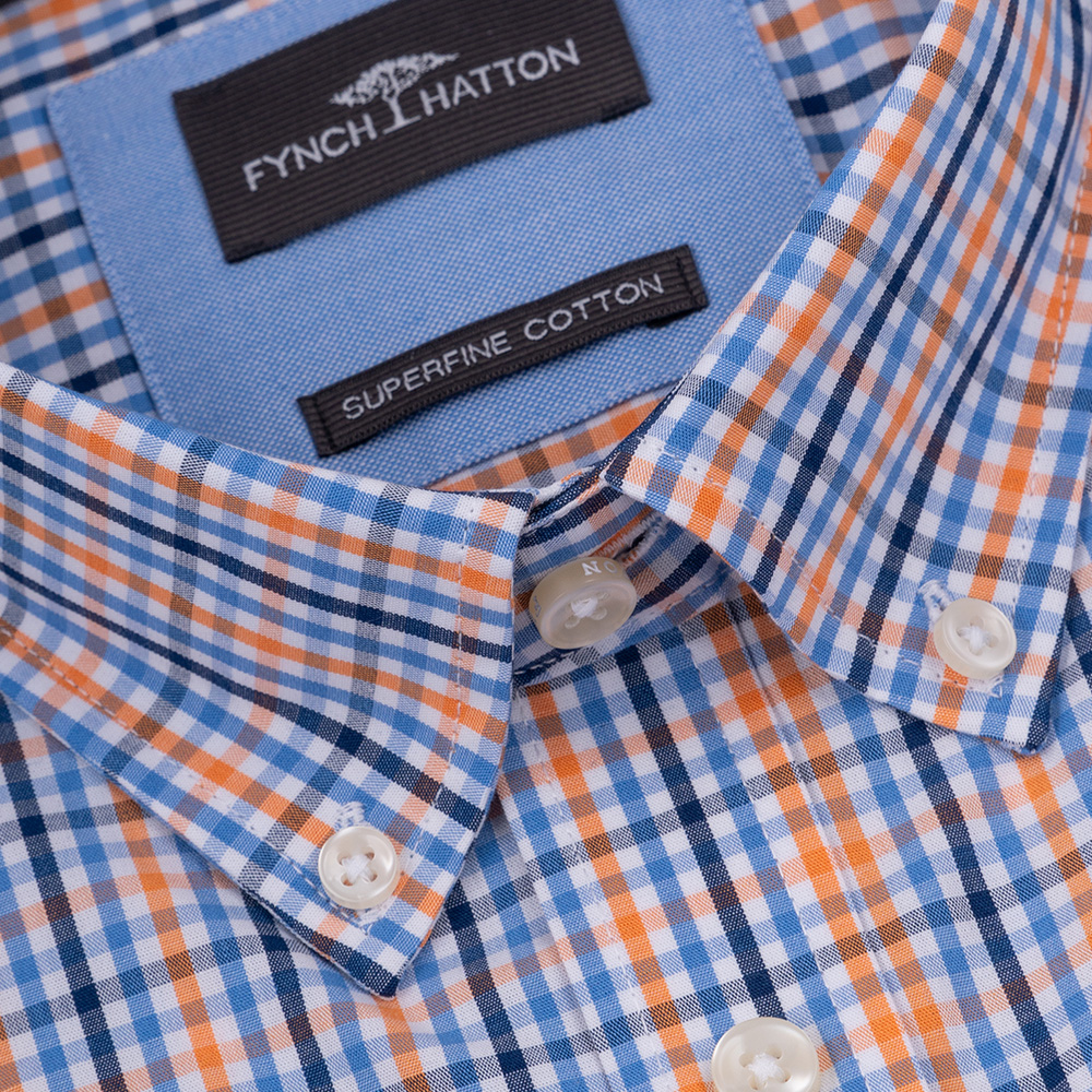 Fynch-Hatton Μπλε/Πορτοκαλί Καρό Πουκάμισο - 1403  5031