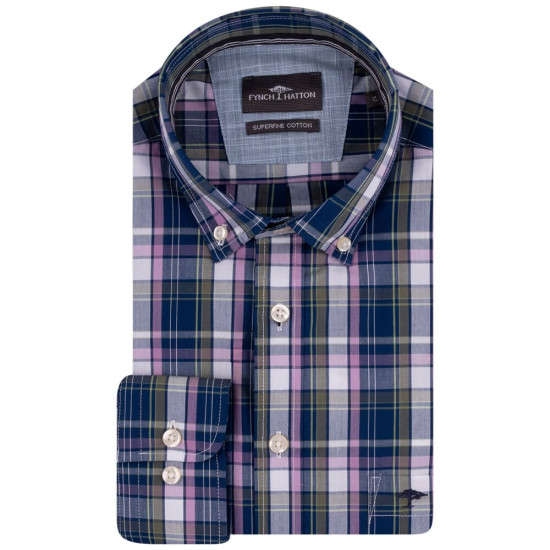 Fynch-Hatton Μπλε/Μωβ Καρό Πουκάμισο Button Down - 1403  8070