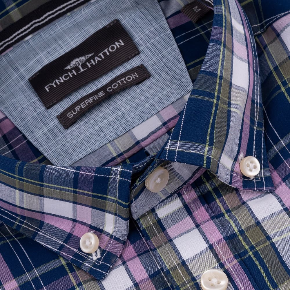 Fynch-Hatton Μπλε/Μωβ Καρό Πουκάμισο Button Down - 1403  8070