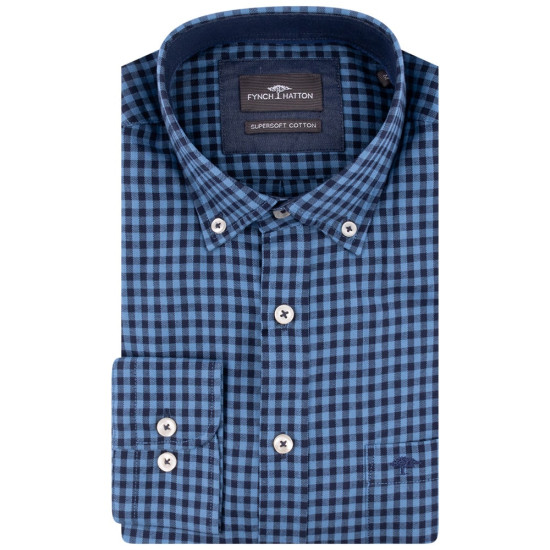 Fynch-Hatton Μπλε Πουκάμισο Button Down Καρό - 1410  8040