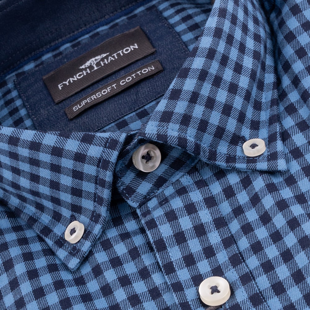 Fynch-Hatton Μπλε Πουκάμισο Button Down Καρό - 1410  8040