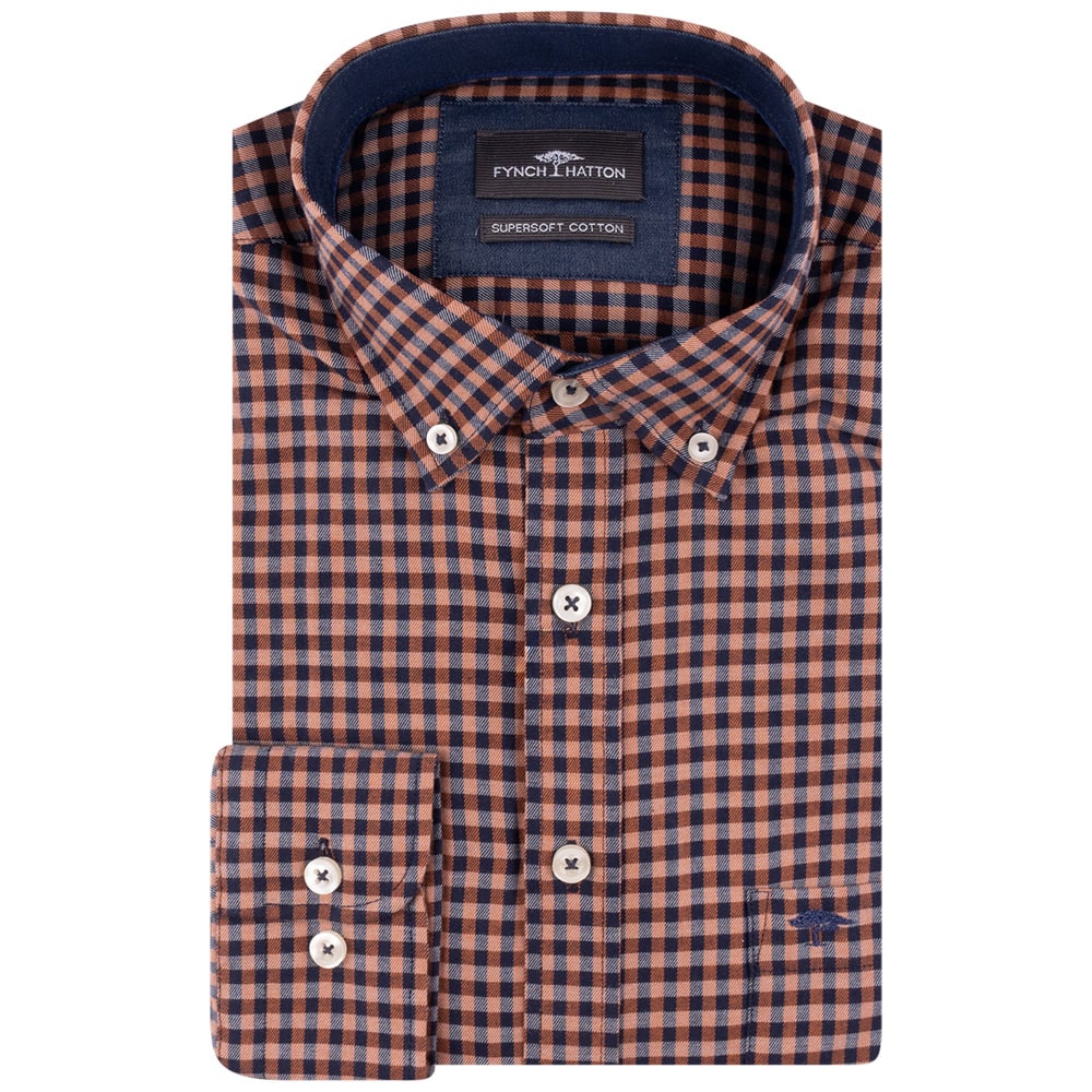 Fynch-Hatton Μπεζ Πουκάμισο Button Down Καρό - 1410  8040