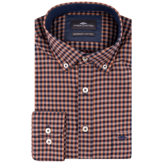 Fynch-Hatton Μπεζ Πουκάμισο Button Down Καρό - 1410  8040