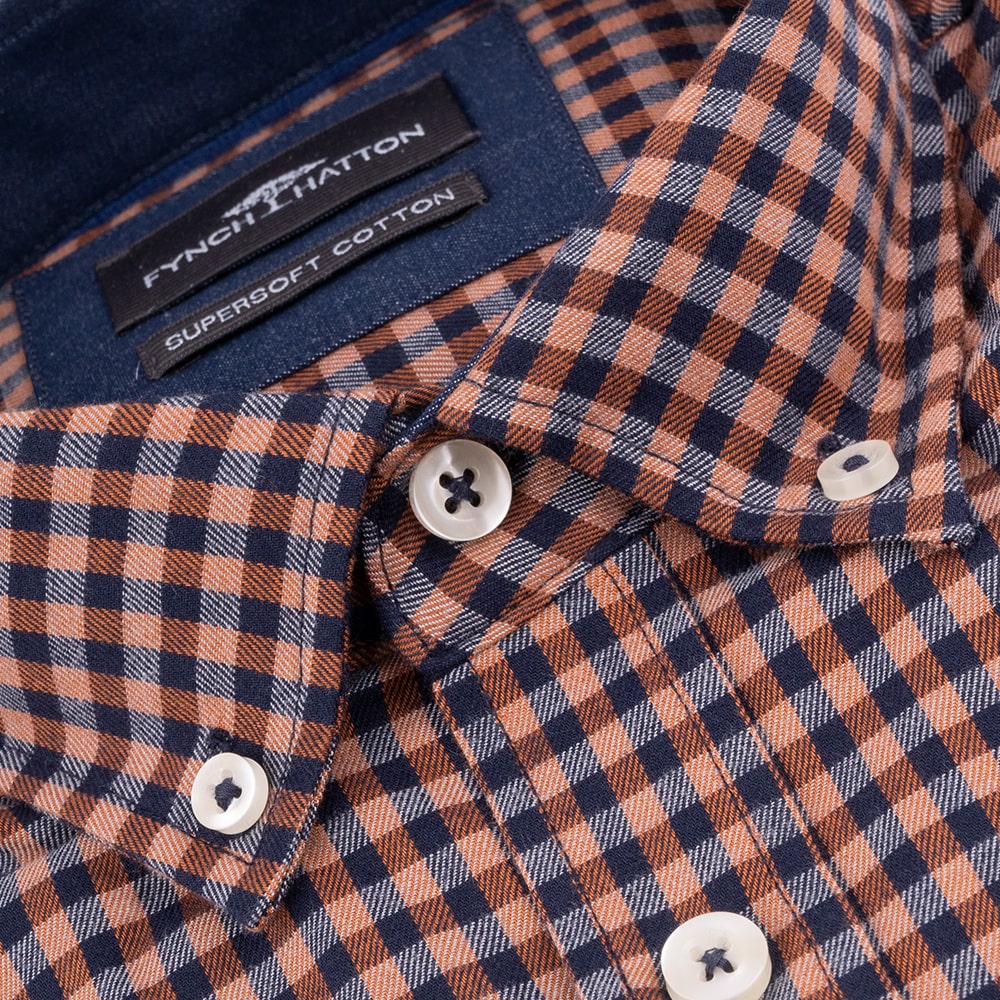 Fynch-Hatton Μπεζ Πουκάμισο Button Down Καρό - 1410  8040