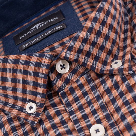 Fynch-Hatton Μπεζ Πουκάμισο Button Down Καρό - 1410  8040