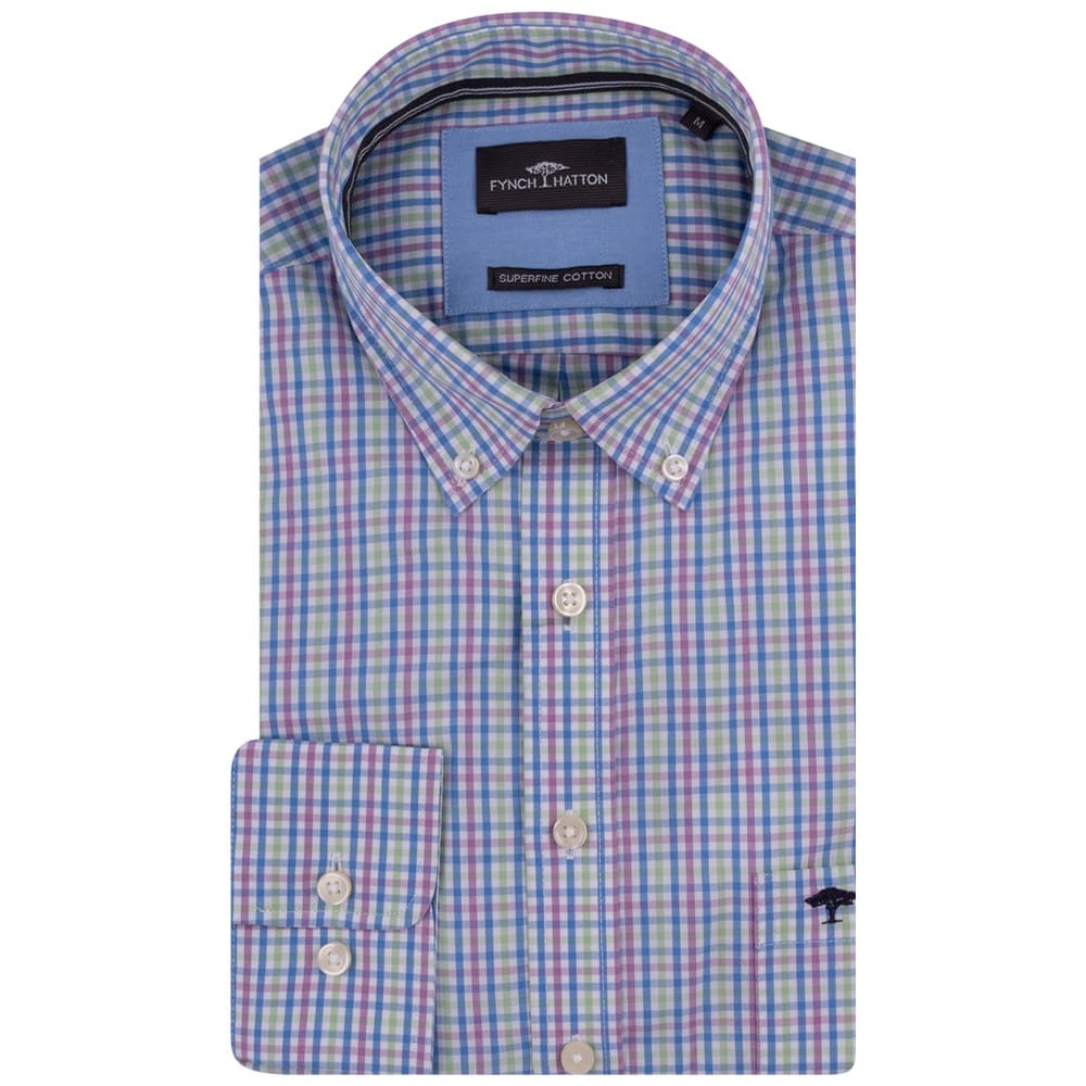 Fynch-Hatton Μπλε/Ροζ Καρό Πουκάμισο Button Down - 1413  5030