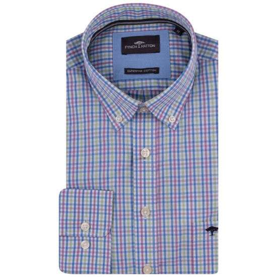 Fynch-Hatton Μπλε/Ροζ Καρό Πουκάμισο Button Down - 1413  5030