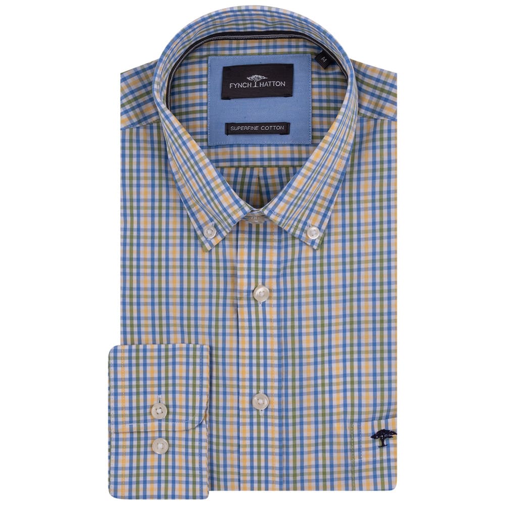 Fynch-Hatton Μπλε/Κίτρινο Καρό Πουκάμισο Button Down - 1413  5030
