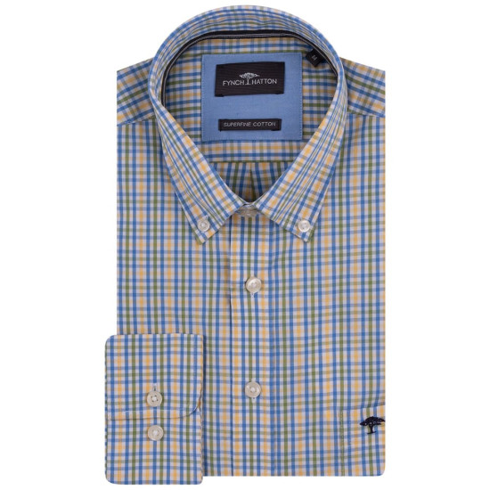 Fynch-Hatton Μπλε/Κίτρινο Καρό Πουκάμισο Button Down - 1413  5030