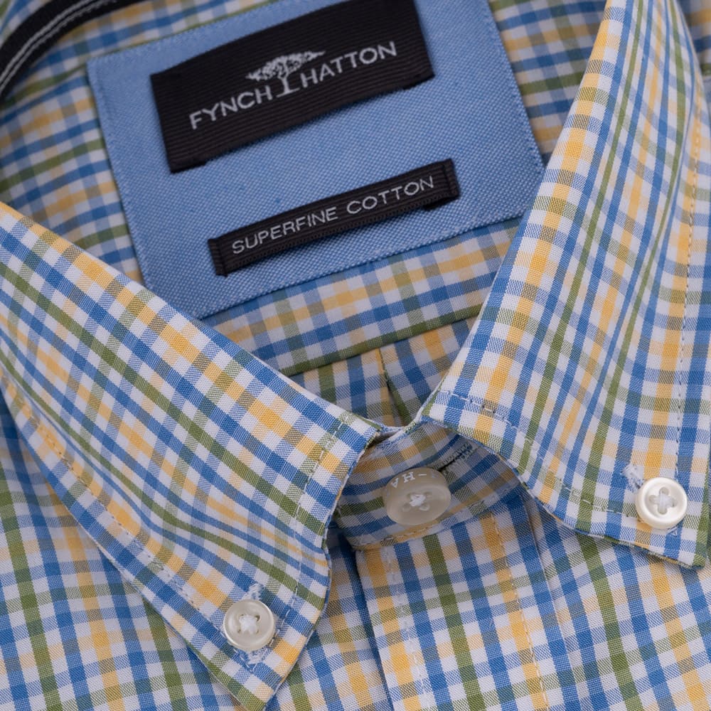Fynch-Hatton Μπλε/Κίτρινο Καρό Πουκάμισο Button Down - 1413  5030