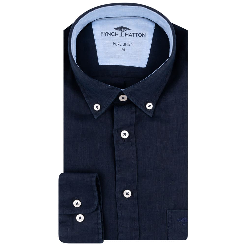 Fynch-Hatton Μπλε Σκούρο Πουκάμισο 100% Linen - 1413  6000
