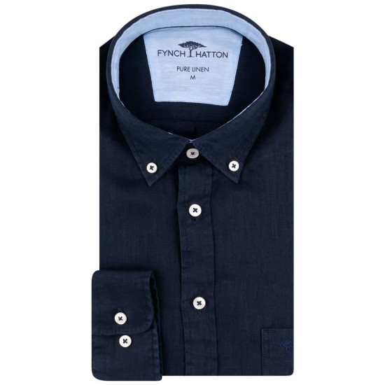 Fynch-Hatton Μπλε Σκούρο Πουκάμισο 100% Linen - 1413  6000