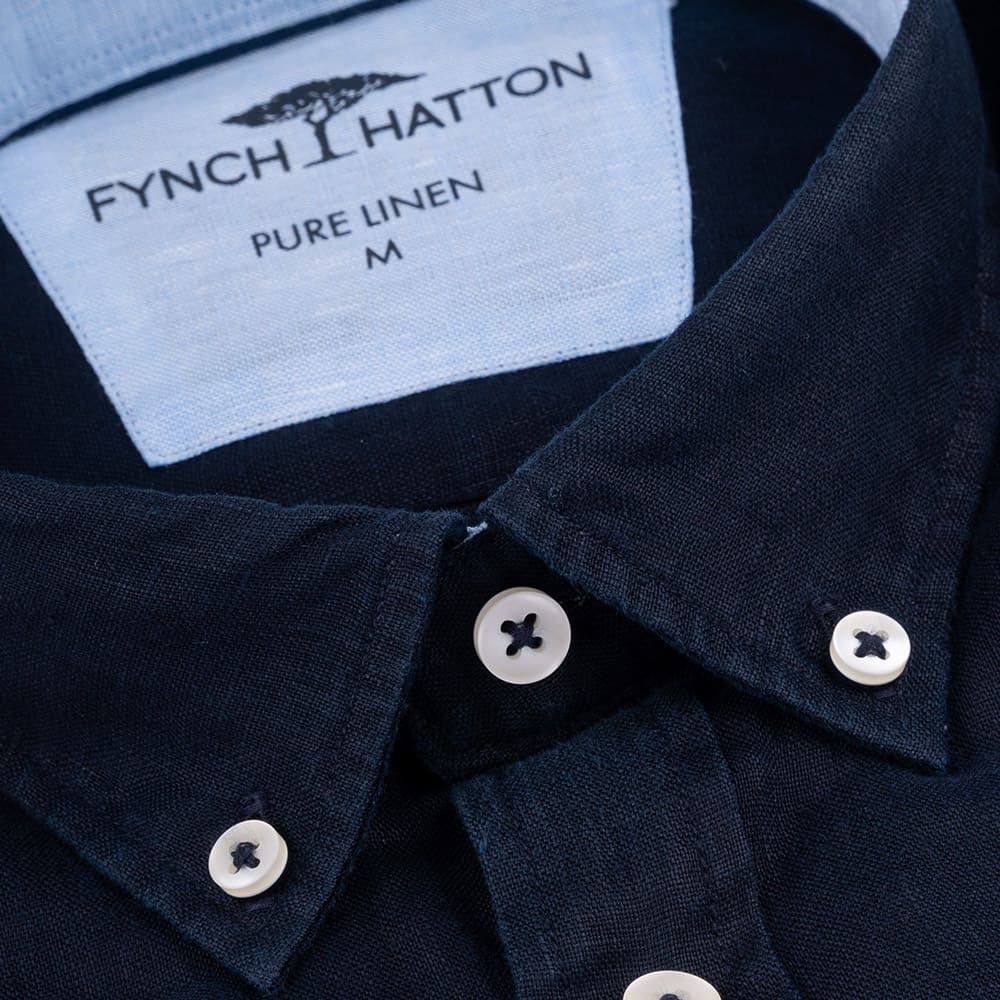 Fynch-Hatton Μπλε Σκούρο Πουκάμισο 100% Linen - 1413  6000