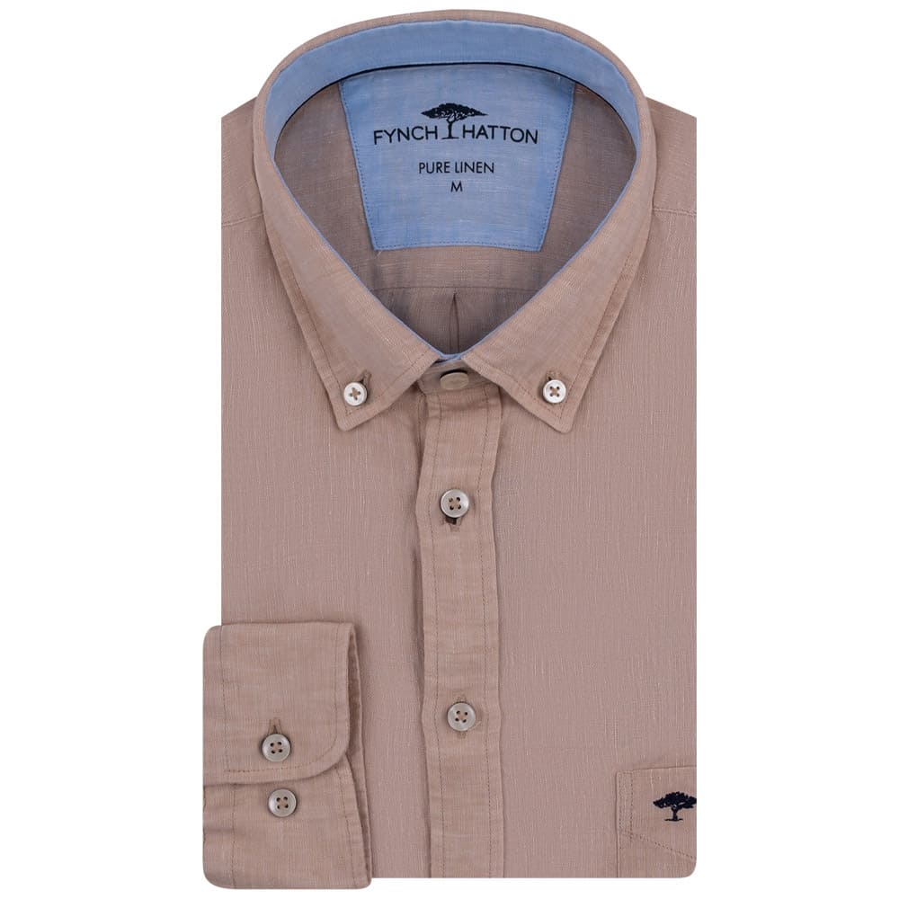 Fynch-Hatton Μπεζ Πουκάμισο 100% Linen - 1413  6000