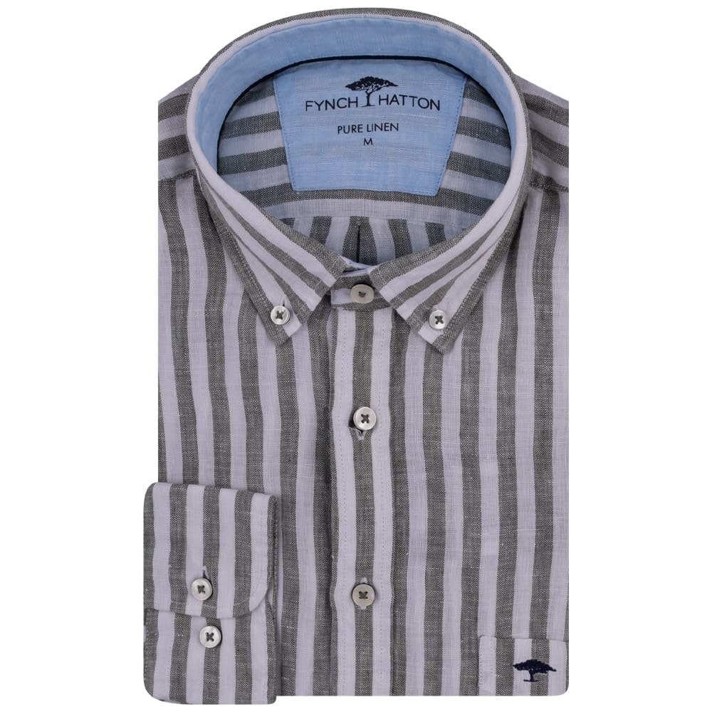 Fynch-Hatton Λευκό Ριγέ Πουκάμισο 100% Linen - 1413  6020