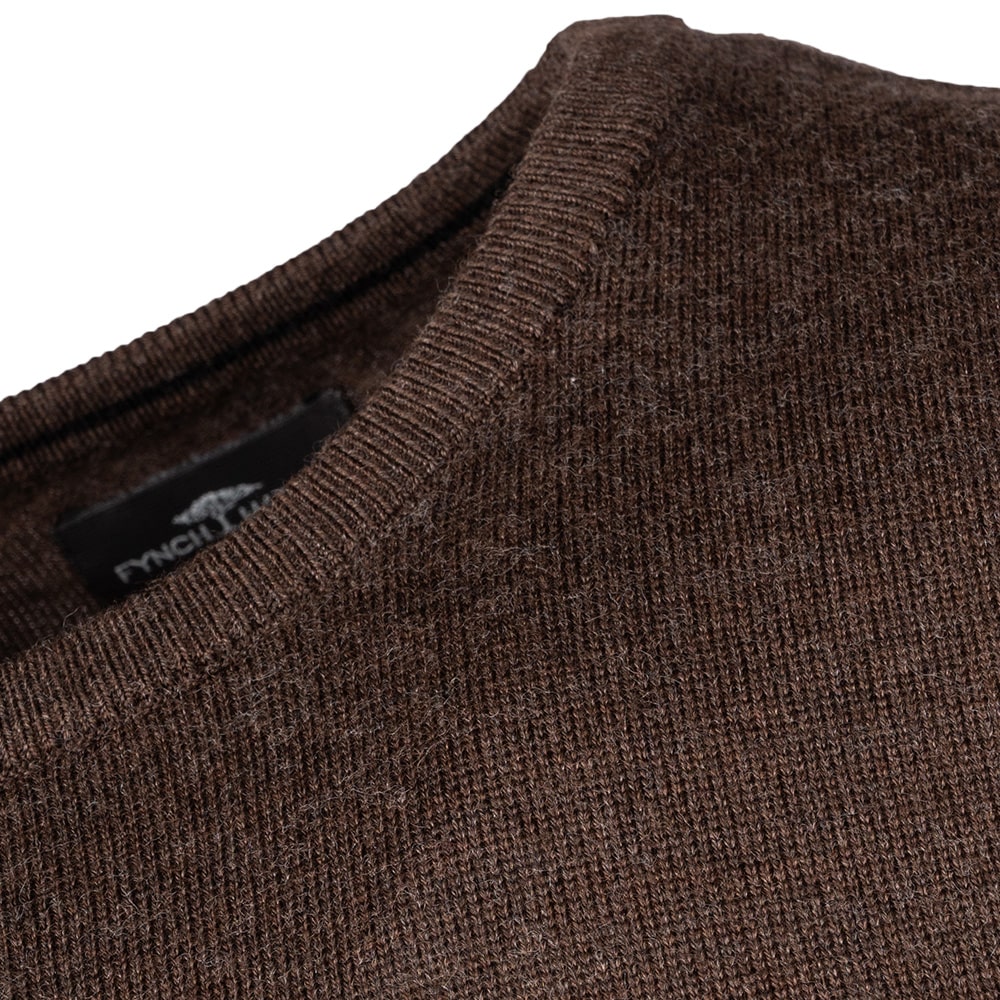 Fynch-Hatton Καφέ Πουλόβερ C Neck 100% Wool - 1509  715
