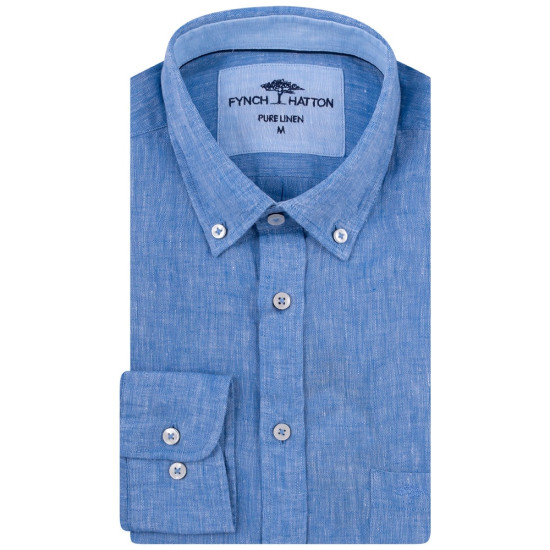 Fynch-Hatton Μπλε Πουκάμισο Button Down 100% Linen - 1513  6000