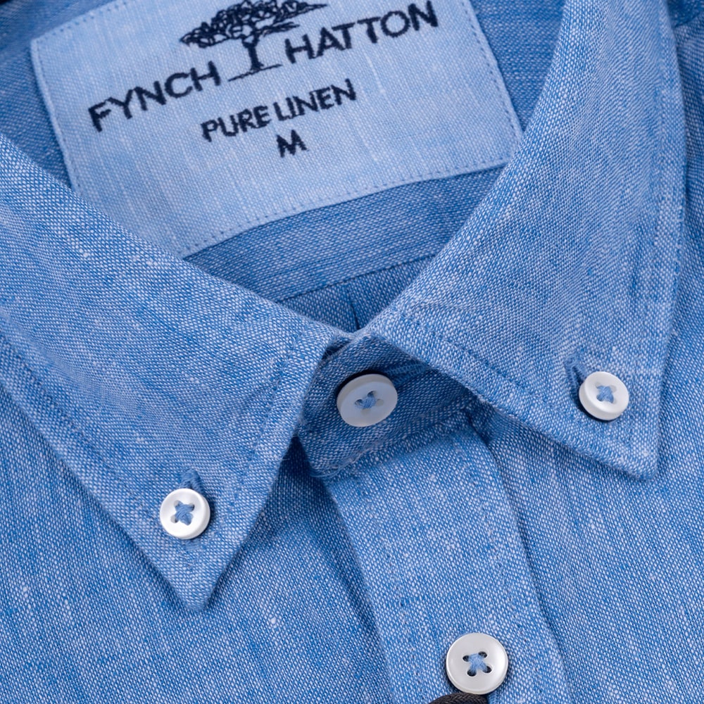 Fynch-Hatton Μπλε Πουκάμισο Button Down 100% Linen - 1513  6000