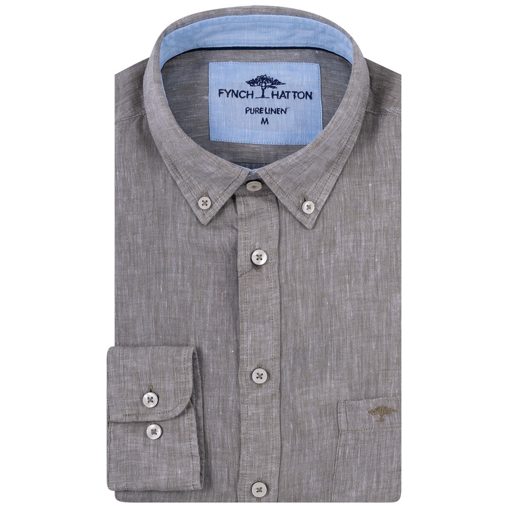 Fynch-Hatton Λαδί Πουκάμισο Button Down 100% Linen - 1513  6000