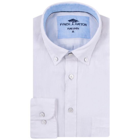 Fynch-Hatton Λευκό Πουκάμισο Button Down 100% Linen - 1513  6000