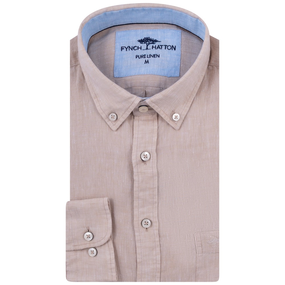 Fynch-Hatton Μπεζ Πουκάμισο Button Down 100% Linen - 1513  6000