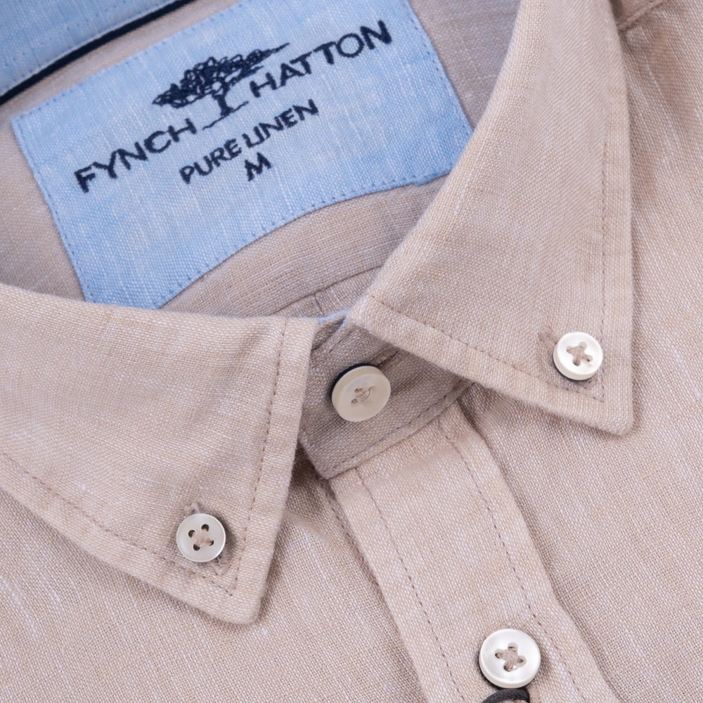 Fynch-Hatton Μπεζ Πουκάμισο Button Down 100% Linen - 1513  6000