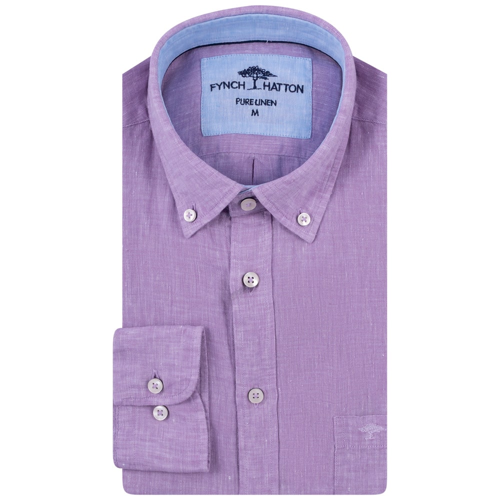 Fynch-Hatton Λιλά Πουκάμισο Button Down 100% Linen - 1513  6000
