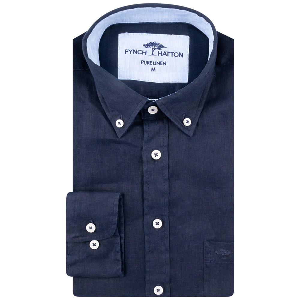 Fynch-Hatton Μπλε Σκούρο Πουκάμισο Button Down 100% Linen - 1513  6000