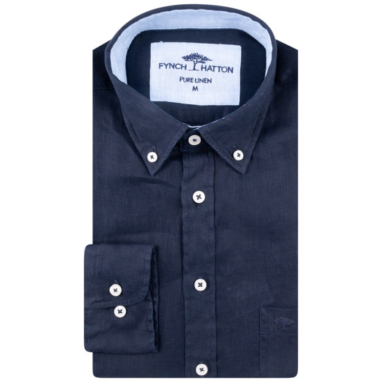 Fynch-Hatton Μπλε Σκούρο Πουκάμισο Button Down 100% Linen - 1513  6000