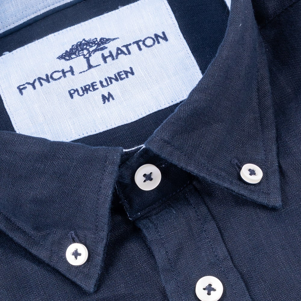 Fynch-Hatton Μπλε Σκούρο Πουκάμισο Button Down 100% Linen - 1513  6000