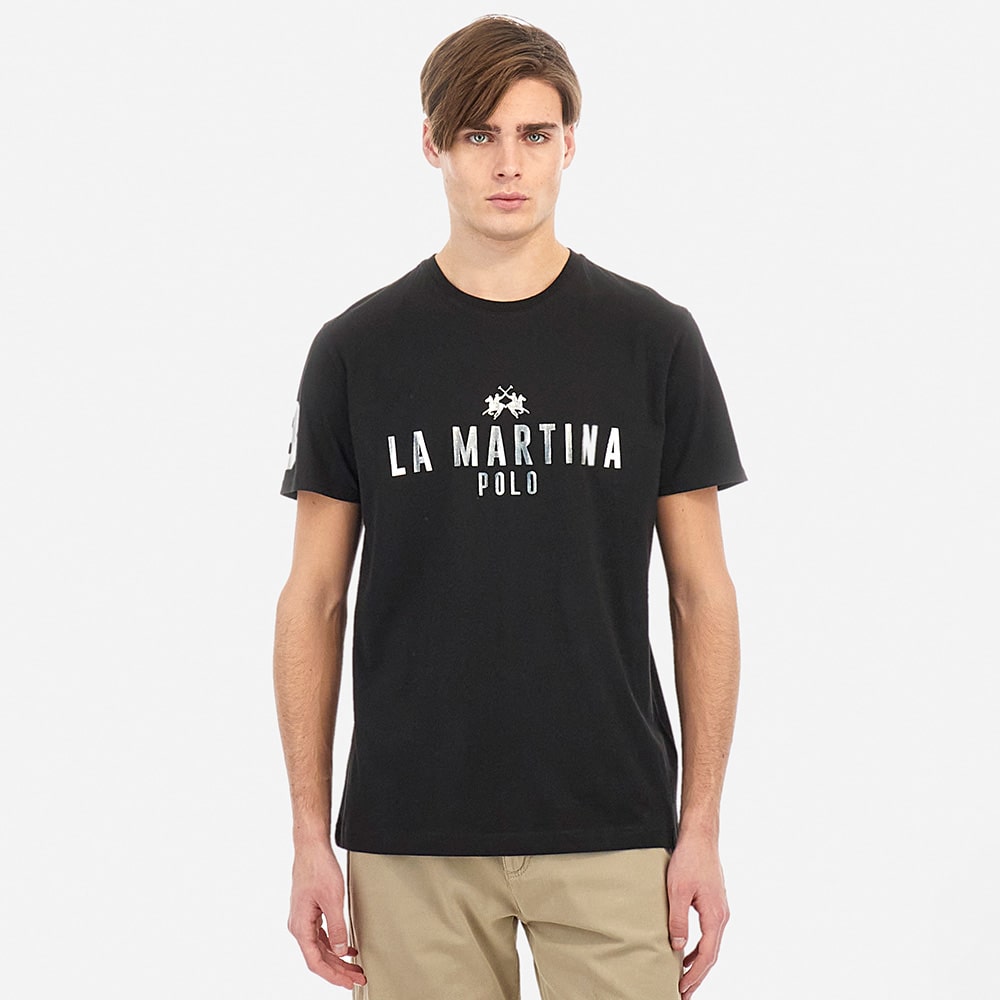La Martina Μαύρο T-shirt C Neck - 3LMMAR322