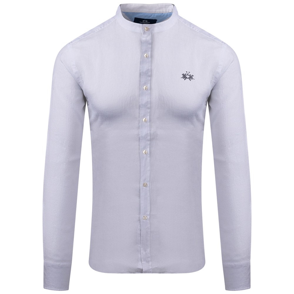 La Martina Λευκό Πουκάμισο Mao 100% Linen - 3LMVMC308