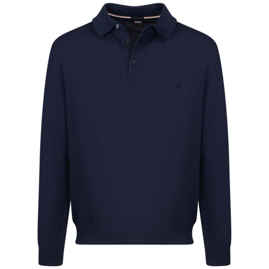 Boss Μπλε Μακρυμάνικο Polo 100% Virgin Wool - 50476357