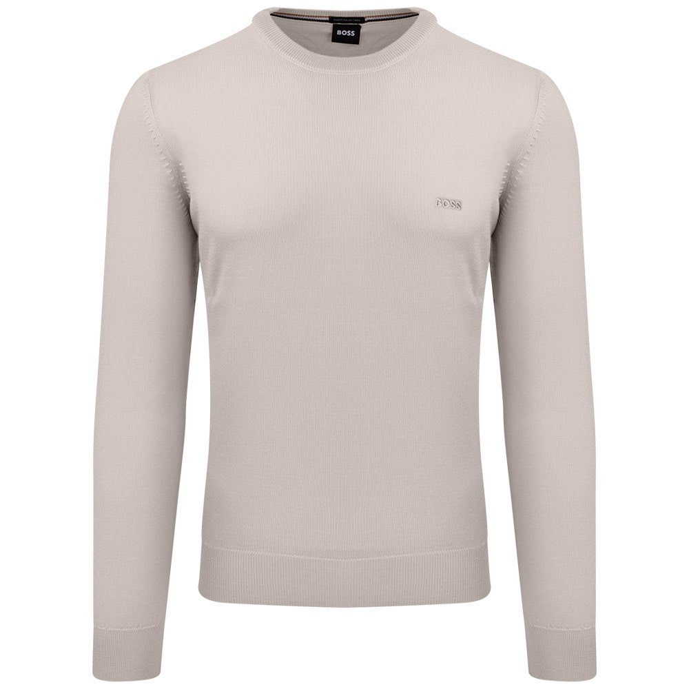 Boss Εκρού Πουλόβερ C Neck 100% Wool - 50476364