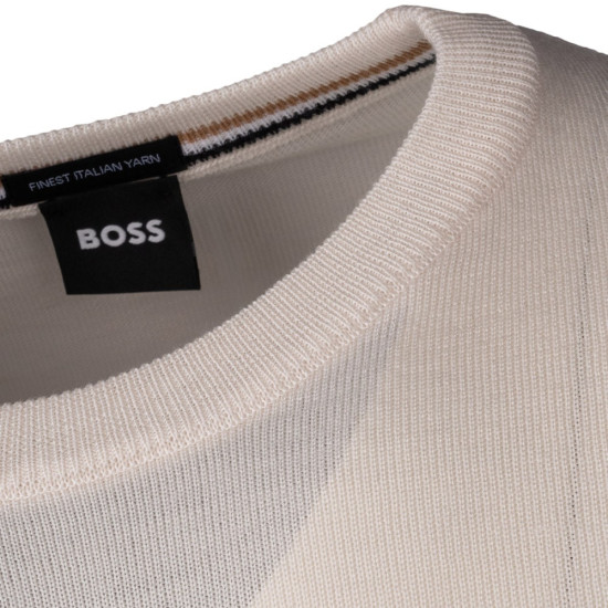 Boss Εκρού Πουλόβερ C Neck 100% Wool - 50476364