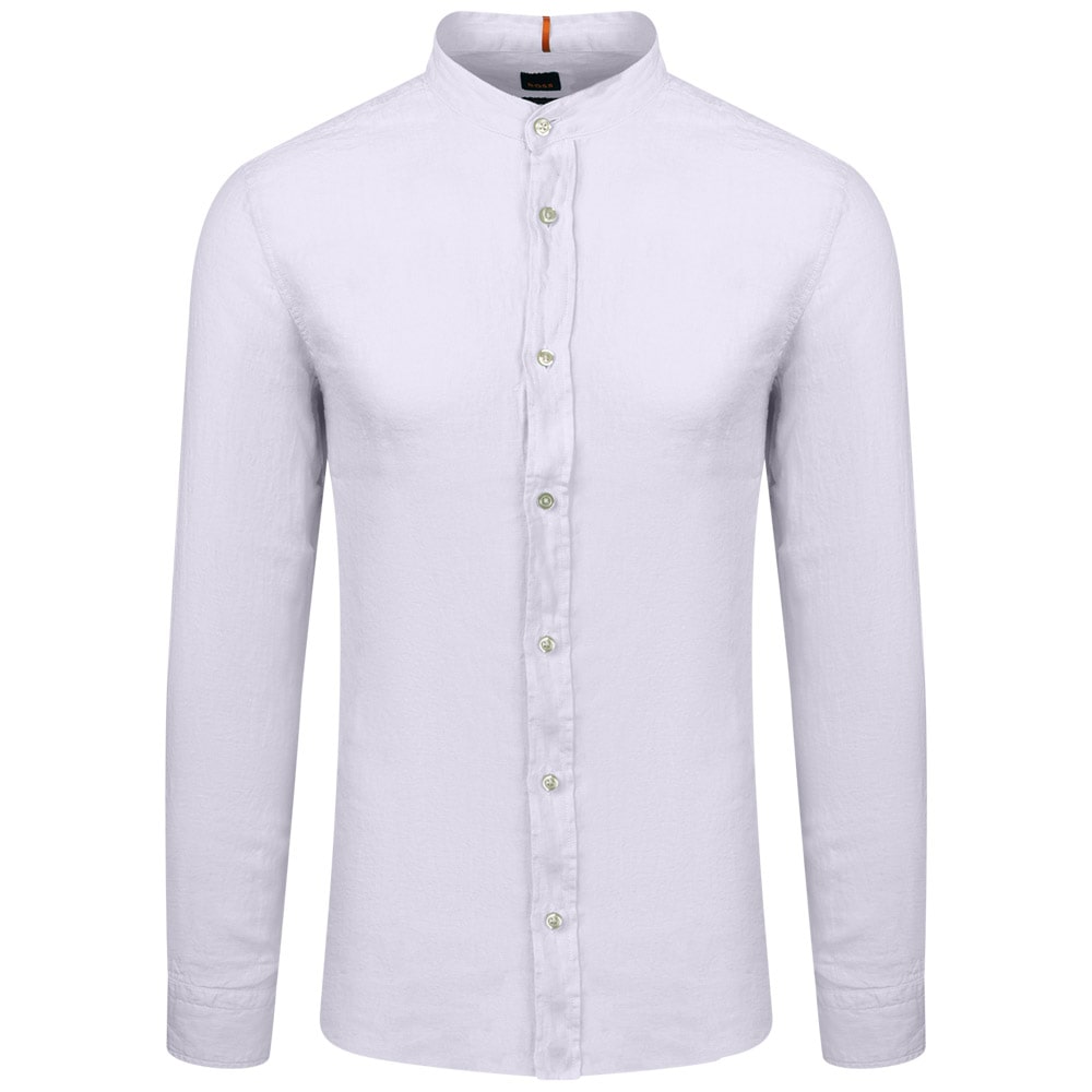 Boss Λευκό Πουκάμισο Mao 100% Linen - 50489339
