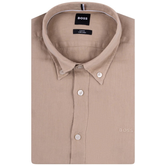 Boss Μπεζ Πουκάμισο Button Down 100% Linen - 50520283