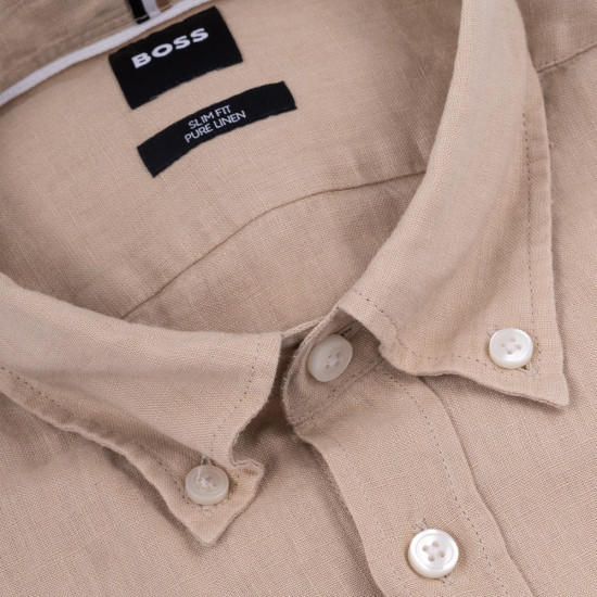 Boss Μπεζ Πουκάμισο Button Down 100% Linen - 50520283