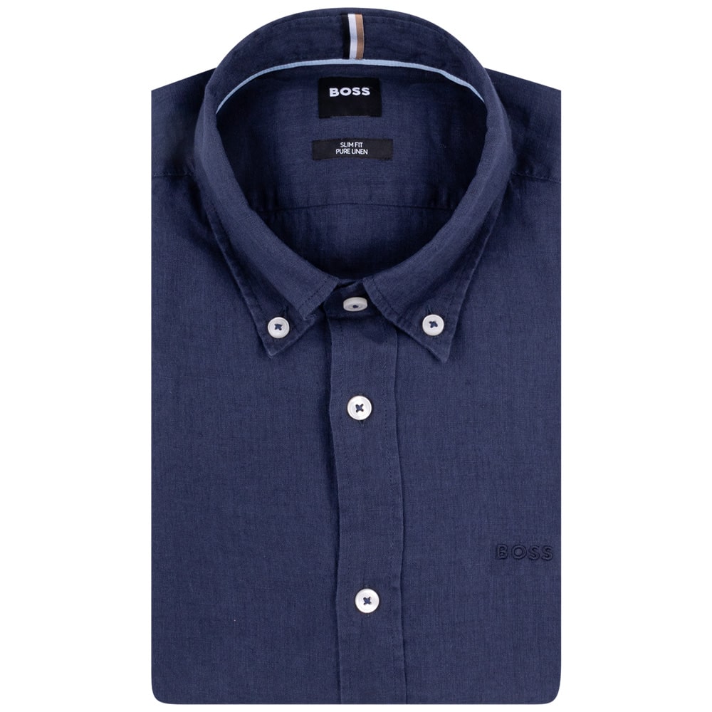 Boss Μπλε Σκούρο Πουκάμισο Button Down 100% Linen - 50520283