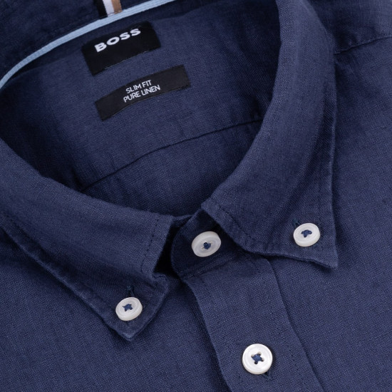 Boss Μπλε Σκούρο Πουκάμισο Button Down 100% Linen - 50520283