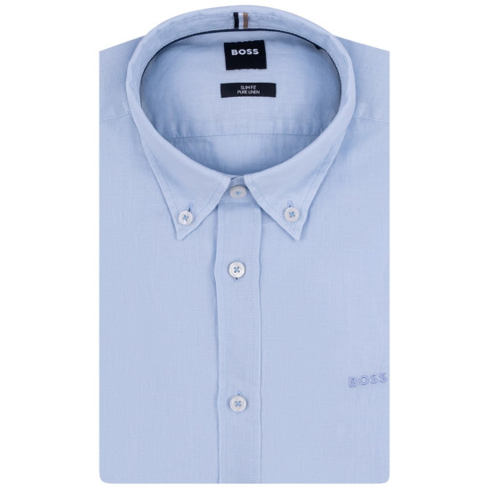 Boss Γαλάζιο Πουκάμισο Button Down 100% Linen - 50520283