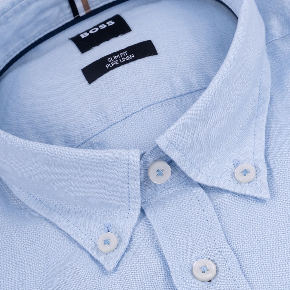 Boss Γαλάζιο Πουκάμισο Button Down 100% Linen - 50520283