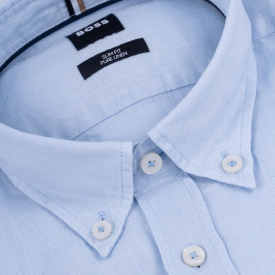 Boss Γαλάζιο Πουκάμισο Button Down 100% Linen - 50520283