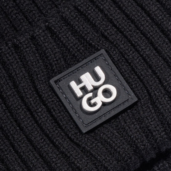 Hugo Μαύρος Σκούφος Xola Metal 100% Virgin Wool - 50527250
