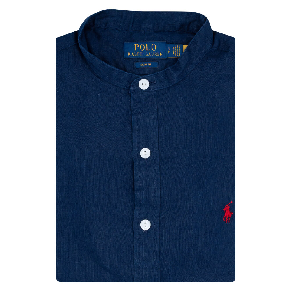 Polo Ralph Lauren Πουκάμισο Mao 100% Linen 710801500004 Μπλε
